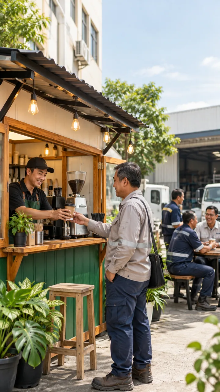 Kios kopi Bogor Punya melayani pelanggan jam kerja